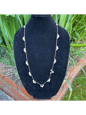 Ann Taylor Gold-Tone Faux Pearl & Crystal Station Opera Length Necklace 32"L